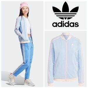 Adidas Sky Blue Jacket with Pink Stripes